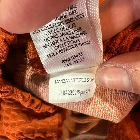 Toad&Co Manzana Tiered Skirt Rust Ditsy Print Size M 100% Organic Cotton - Picture 4 of 7